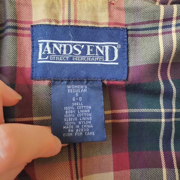 Vtg Lands' End Jacket Womens Small Red Canvas Barn Chore Corduroy Flannel Lined - Picture 4 of 11